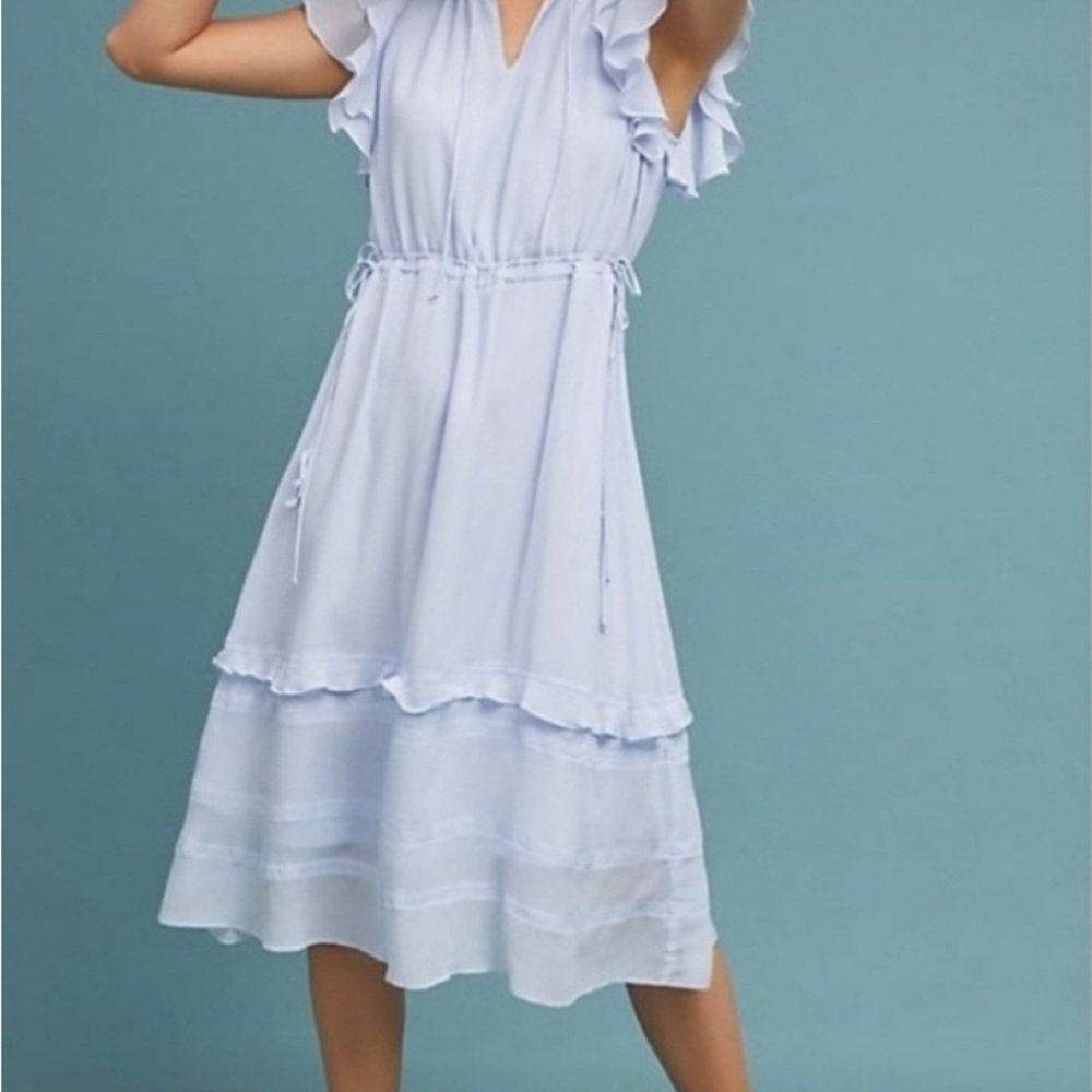 Anthropologie Dolan Light Blue Midi Dress with Ruffle Sleeves